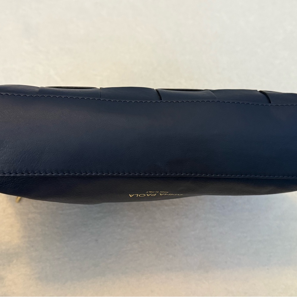 Anna Paola Leather Basketweave Zip Top Brit Shoulder Bag Made in Italy Navy Blue - Picture 4 of 10